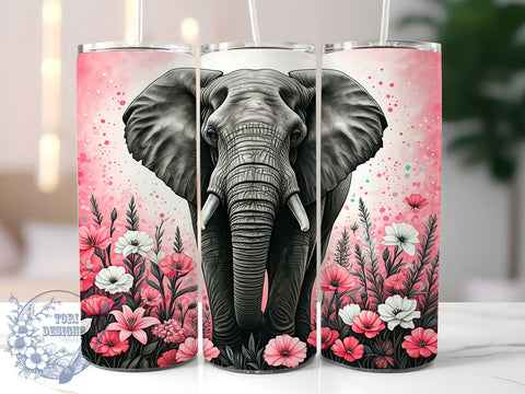 Boho Floral Elephant Tumbler Wrap, Pink Floral Elephant Tumbler, Boho Safari Design, 20oz Tumbler Wrap, Animal Print Drinkware, Pink Safari Decor, Unique Gift, Sublimation Art Sublimation ToriDesigns 