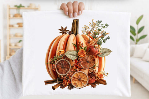 Boho Floral Fall Pumpkin Clipart PNG Set Bundle. Sublimation SVGArt 