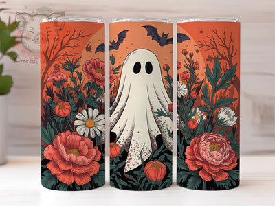 Boho Floral Ghost Halloween Tumbler Wrap, Halloween Tumbler Png, 20oz Skinny Tumbler, Sublimation Download, Spooky Season Tumbler, Cute Ghost Png, Boho Halloween Tumbler Sublimation Lara' s Designs 