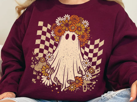 Boho Floral Ghost PNG, Cute Halloween Ghost Shirt Design SVG DesignDestine 