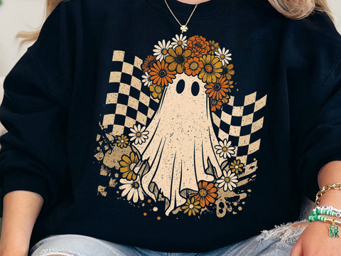 Boho Floral Ghost PNG, Cute Halloween Ghost Shirt Design SVG DesignDestine 