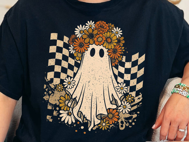 Boho Floral Ghost PNG, Cute Halloween Ghost Shirt Design SVG DesignDestine 