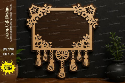 Boho Floral Hanging Frame SVG Laser Cut Wall Sign SVG Regulrcrative 