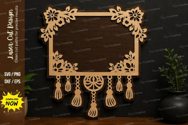 Boho Floral Hanging Frame SVG Laser Cut Wall Sign SVG Regulrcrative 