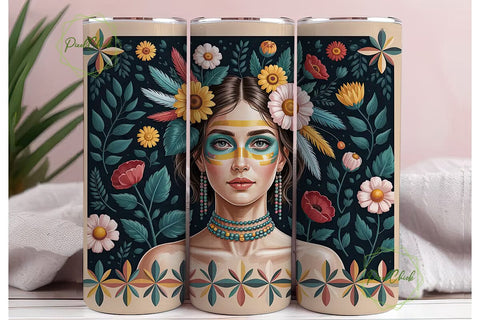 Boho Floral Headdress 20oz Tumbler Wrap Sublimation PixelChick 