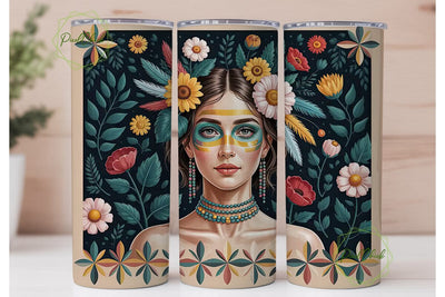 Boho Floral Headdress 20oz Tumbler Wrap Sublimation PixelChick 