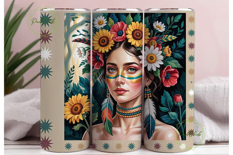 Boho Floral Headdress 20oz Tumbler Wrap Sublimation PixelChick 