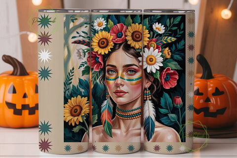 Boho Floral Headdress 20oz Tumbler Wrap Sublimation PixelChick 