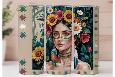 Boho Floral Headdress 20oz Tumbler Wrap Sublimation PixelChick 