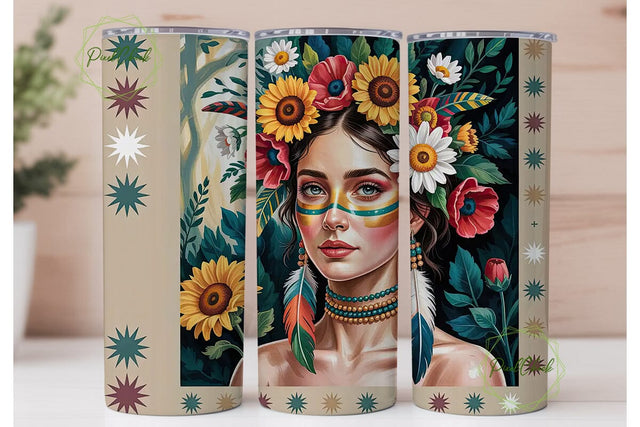 Boho Floral Headdress 20oz Tumbler Wrap Sublimation PixelChick 