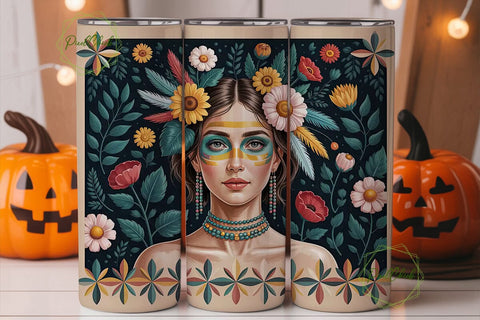 Boho Floral Headdress 20oz Tumbler Wrap Sublimation PixelChick 