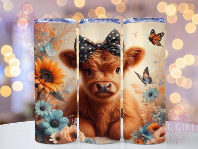 Boho Floral Highland Cow 20oz Tumbler, Floral Tumbler, 20oz Wrap, Sublimation Design, Cow Print, Boho Style, PNG File Sublimation SvggirlplusArt 