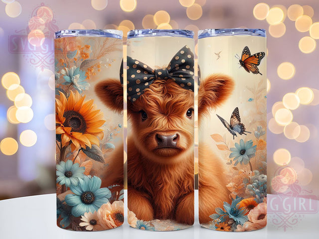 Boho Floral Highland Cow 20oz Tumbler, Floral Tumbler, 20oz Wrap, Sublimation Design, Cow Print, Boho Style, PNG File Sublimation SvggirlplusArt 
