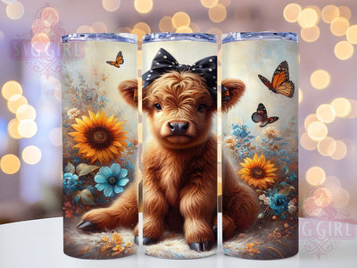 Boho Floral Highland Cow 20oz Tumbler, Floral Tumbler, 20oz Wrap, Sublimation Design, Cow Print, Boho Style, PNG File Sublimation SvggirlplusArt 