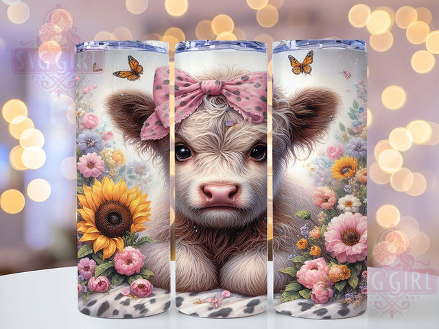Boho Floral Highland Cow 20oz Tumbler, Floral Tumbler, 20oz Wrap, Sublimation Design, Cow Print, Boho Style, PNG File Sublimation SvggirlplusArt 