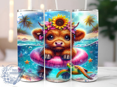 Boho Floral Highland Cow 20oz Tumbler, Summer Tumbler, Boho Cow Tumbler, Western Tumbler, Floral Cow Tumbler, 20oz Sublimation Wrap, Country Tumbler Sublimation ToriDesigns 