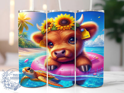 Boho Floral Highland Cow 20oz Tumbler, Summer Tumbler, Boho Cow Tumbler, Western Tumbler, Floral Cow Tumbler, 20oz Sublimation Wrap, Country Tumbler Sublimation ToriDesigns 