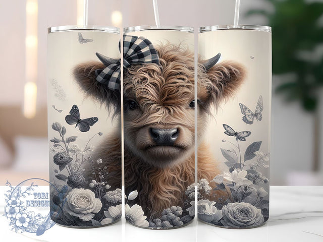 Boho Floral Highland Cow Tumbler, Floral Cow Print, Boho Cow Design, Farm Animal Cup, Cute Cow Gift, 20oz Sublimation Wrap, Western Floral Tumbler Sublimation ToriDesigns 