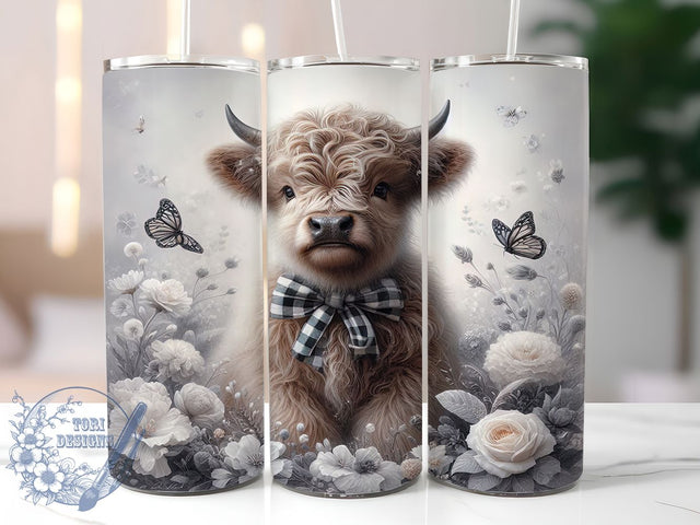 Boho Floral Highland Cow Tumbler, Floral Cow Print, Boho Cow Design, Farm Animal Cup, Cute Cow Gift, 20oz Sublimation Wrap, Western Floral Tumbler Sublimation ToriDesigns 