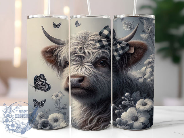 Boho Floral Highland Cow Tumbler, Floral Cow Print, Boho Cow Design, Farm Animal Cup, Cute Cow Gift, 20oz Sublimation Wrap, Western Floral Tumbler Sublimation ToriDesigns 