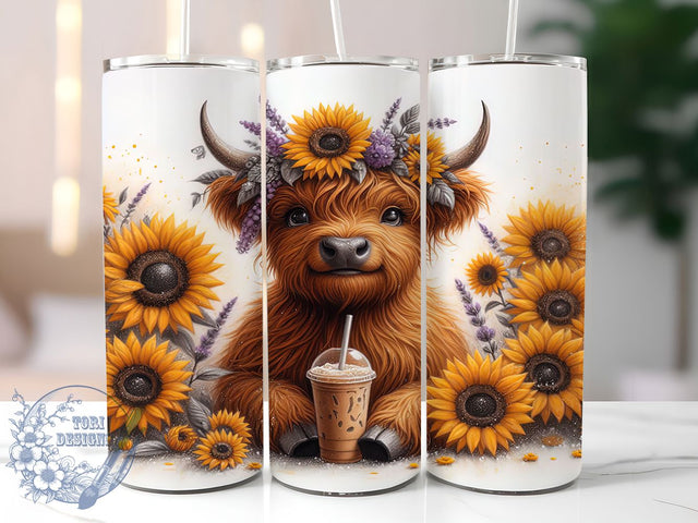 Boho & Floral Highland Cow Tumbler, Sunflower Cow Wrap, Floral Cow Design, 20oz Sublimation Tumbler, Country Cow Graphic, Cute Cow Tumbler, Boho Cow Sublimation Sublimation ToriDesigns 