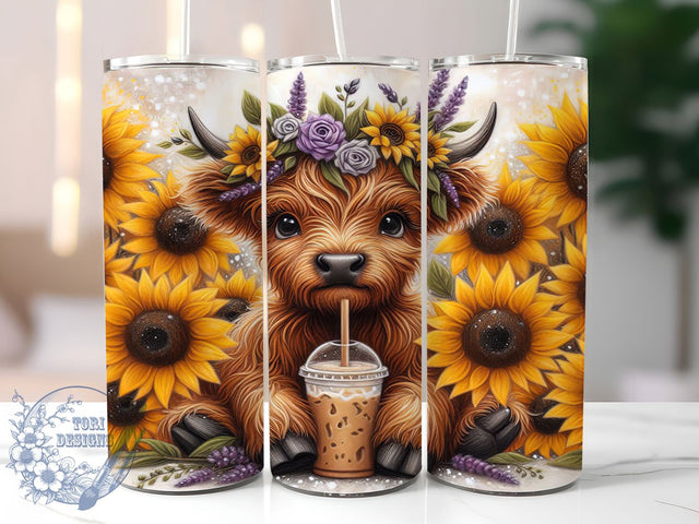 Boho & Floral Highland Cow Tumbler, Sunflower Cow Wrap, Floral Cow Design, 20oz Sublimation Tumbler, Country Cow Graphic, Cute Cow Tumbler, Boho Cow Sublimation Sublimation ToriDesigns 