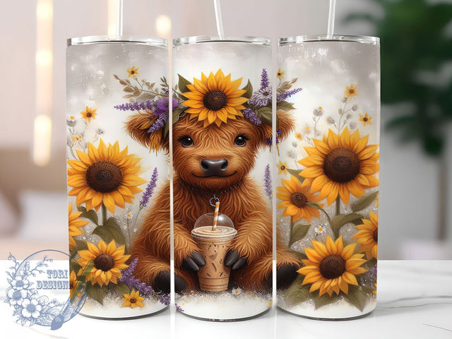 Boho & Floral Highland Cow Tumbler, Sunflower Cow Wrap, Floral Cow Design, 20oz Sublimation Tumbler, Country Cow Graphic, Cute Cow Tumbler, Boho Cow Sublimation Sublimation ToriDesigns 