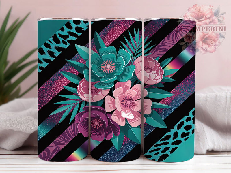 Boho Floral Leopard Tumbler, Leopard Floral Mix, Flower Animal Print, Boho Leopard, Trendy Pattern, 20oz Tumbler, Sublimation Design Sublimation Li Zamperini 