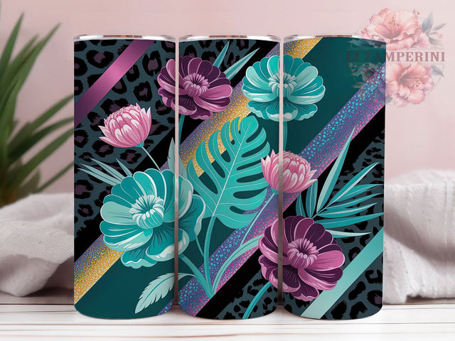 Boho Floral Leopard Tumbler, Leopard Floral Mix, Flower Animal Print, Boho Leopard, Trendy Pattern, 20oz Tumbler, Sublimation Design Sublimation Li Zamperini 