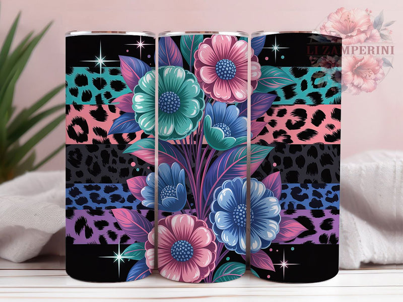 Boho Floral Leopard Tumbler, Leopard Floral Mix, Flower Animal Print, Boho Leopard, Trendy Pattern, 20oz Tumbler, Sublimation Design Sublimation Li Zamperini 