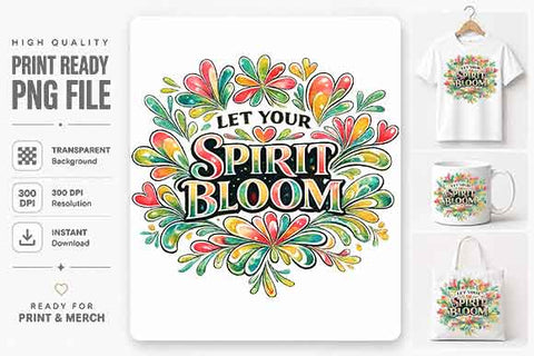 Boho Floral Motivational Quote PNG | Let Your Spirit Bloom Sublimation Design SVG BillahCrafts 