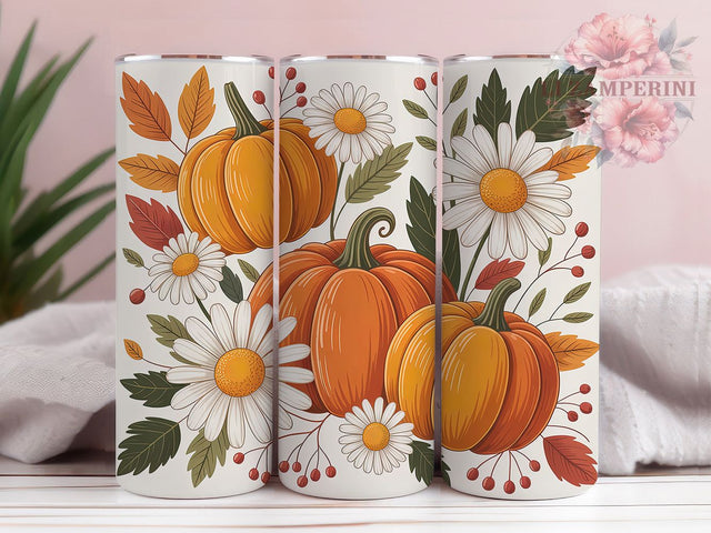 Boho Floral Pumpkin Fall Tumbler, Fall Floral, 20Oz Tumbler, Sublimation Design, Autumn Wrap, Rustic Chic, Harvest Vibes Sublimation Li Zamperini 