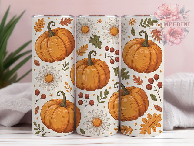 Boho Floral Pumpkin Fall Tumbler, Fall Floral, 20Oz Tumbler, Sublimation Design, Autumn Wrap, Rustic Chic, Harvest Vibes Sublimation Li Zamperini 