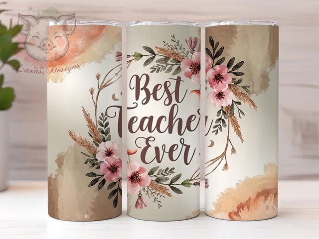 Boho Floral Teacher Appreciation Tumbler, Boho Teacher Gift, Best Teacher Ever, Floral Tumbler, Educator Appreciation, 20oz Sublimation Wrap, Back to School Gift Sublimation Lara' s Designs 