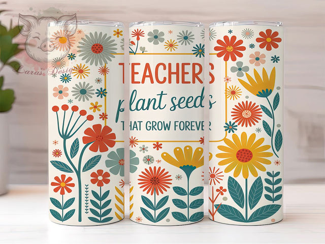 Boho Floral Teacher Tumbler Wrap, Floral Design, Teaching Growth, Garden Theme, Botanical Gift, Education Quote, Teacher Inspiration Sublimation Lara' s Designs 