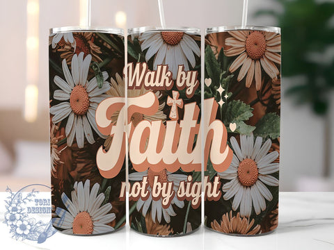 Boho Floral Tumbler, Walk by Faith Tumbler, 20oz Christian Drinkware, Inspirational Tumbler Design, Faith-Based Sublimation Wrap, Digital Download Tumbler, Unique Gift Tumbler Sublimation ToriDesigns 
