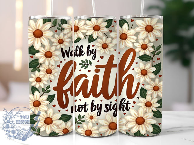 Boho Floral Tumbler, Walk by Faith Tumbler, 20oz Christian Drinkware, Inspirational Tumbler Design, Faith-Based Sublimation Wrap, Digital Download Tumbler, Unique Gift Tumbler Sublimation ToriDesigns 