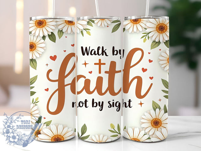 Boho Floral Tumbler, Walk by Faith Tumbler, 20oz Christian Drinkware, Inspirational Tumbler Design, Faith-Based Sublimation Wrap, Digital Download Tumbler, Unique Gift Tumbler Sublimation ToriDesigns 