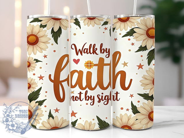 Boho Floral Tumbler, Walk by Faith Tumbler, 20oz Christian Drinkware, Inspirational Tumbler Design, Faith-Based Sublimation Wrap, Digital Download Tumbler, Unique Gift Tumbler Sublimation ToriDesigns 