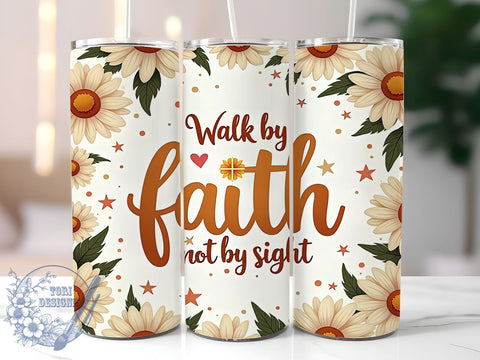 Boho Floral Tumbler, Walk by Faith Tumbler, 20oz Christian Drinkware, Inspirational Tumbler Design, Faith-Based Sublimation Wrap, Digital Download Tumbler, Unique Gift Tumbler Sublimation ToriDesigns 