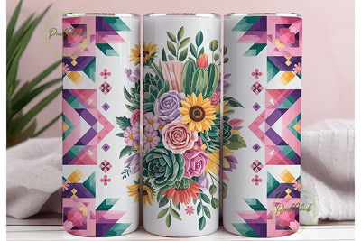 Boho Floral Tumbler Wrap PNG Sublimation PixelChick 