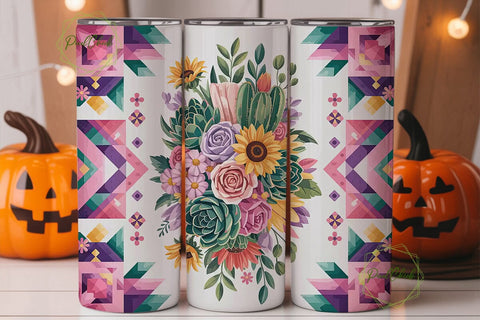 Boho Floral Tumbler Wrap PNG Sublimation PixelChick 
