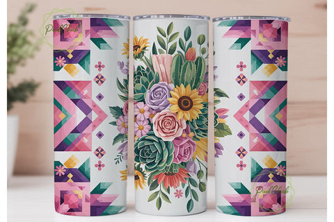 Boho Floral Tumbler Wrap PNG Sublimation PixelChick 