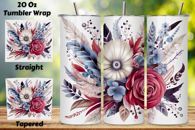 Boho Floral Tumbler Wrap, Whimsical Bohemian Bouquet Tumbler Sublimation FloridPrintables 
