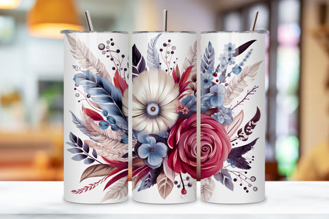 Boho Floral Tumbler Wrap, Whimsical Bohemian Bouquet Tumbler Sublimation FloridPrintables 