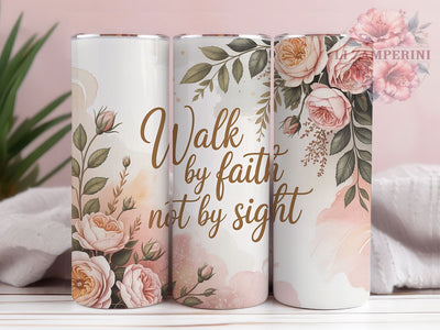 Boho Floral Walk By Faith 20oz Tumbler, Christian Theme, Walk By Faith, 20oz Wrap, Sublimation Design, Inspirational Style, PNG File Sublimation Li Zamperini 
