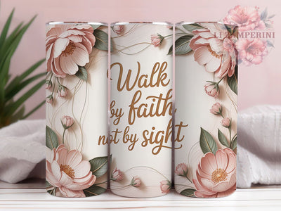 Boho Floral Walk By Faith 20oz Tumbler, Christian Theme, Walk By Faith, 20oz Wrap, Sublimation Design, Inspirational Style, PNG File Sublimation Li Zamperini 