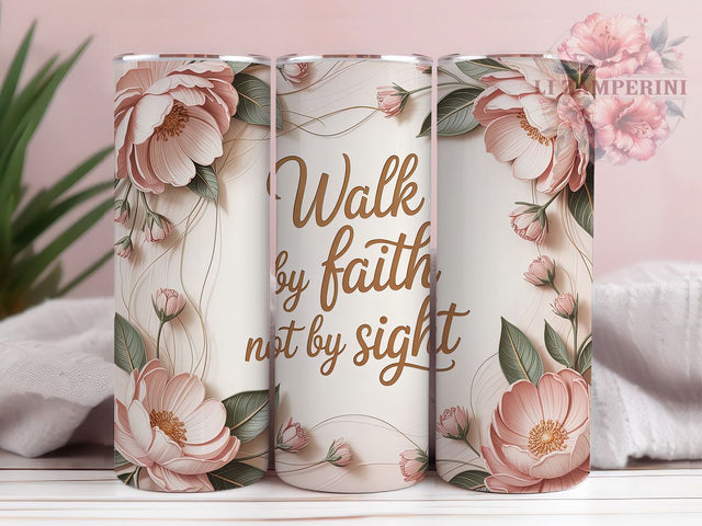 Boho Floral Walk By Faith 20oz Tumbler, Christian Theme, Walk By Faith, 20oz Wrap, Sublimation Design, Inspirational Style, PNG File Sublimation Li Zamperini 