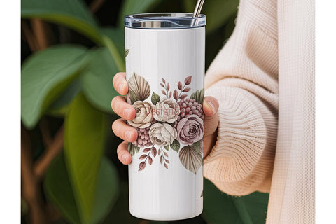 Boho Floral Watercolor 20oz Tumbler Wrap Sublimation DesignSVG 