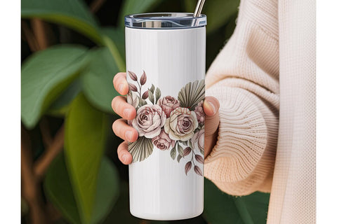 Boho Floral Watercolor 20oz Tumbler Wrap Sublimation DesignSVG 